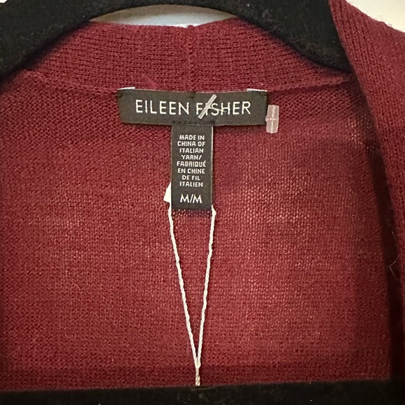 EILEEN FISHER wine/burgundy 100%washable wool crepe jersey shaped cardigan M-NWT - Picture 6 of 13